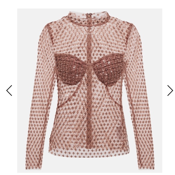Self-Portrait Tops - Self portrait sequin mesh top worn once